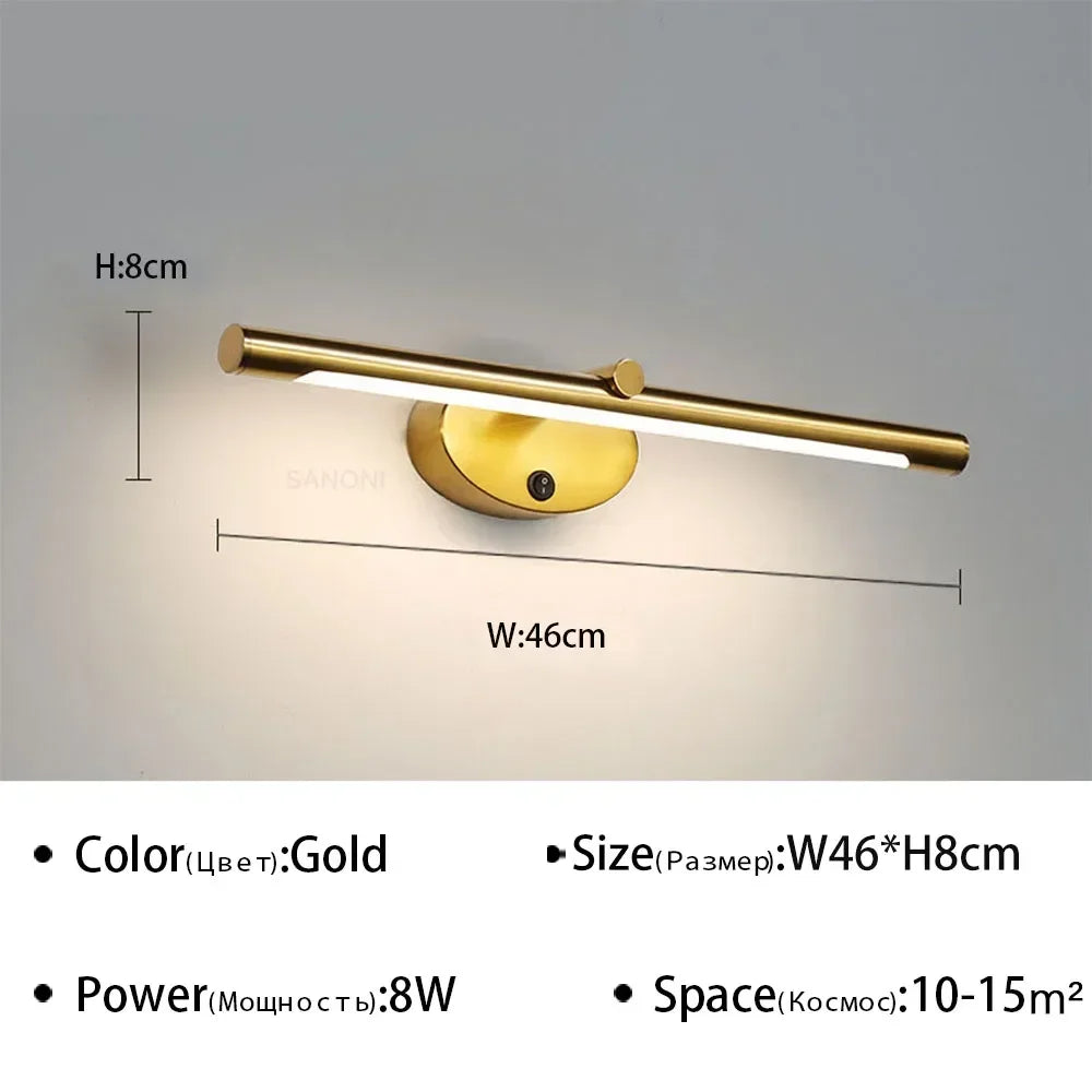 LED Bathroom Mirror Lamp – Touch Switch Black Gold