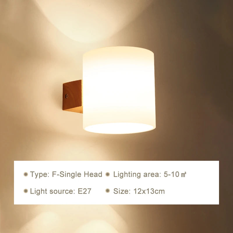 Modern Wooden Wall Lamp – E27 Frosted Glass