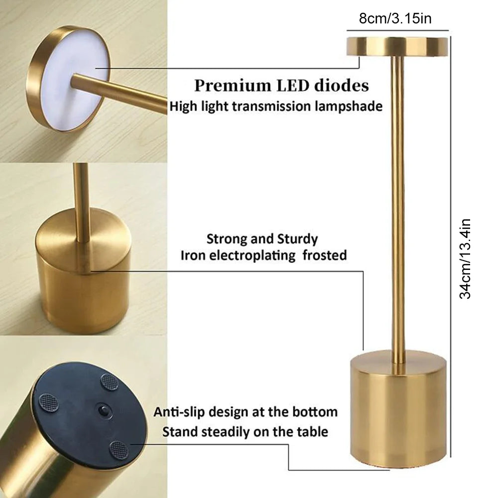 LED Metal Desk Lamp – 1800mAh Rechargeable 3-Colour Stepless Dim