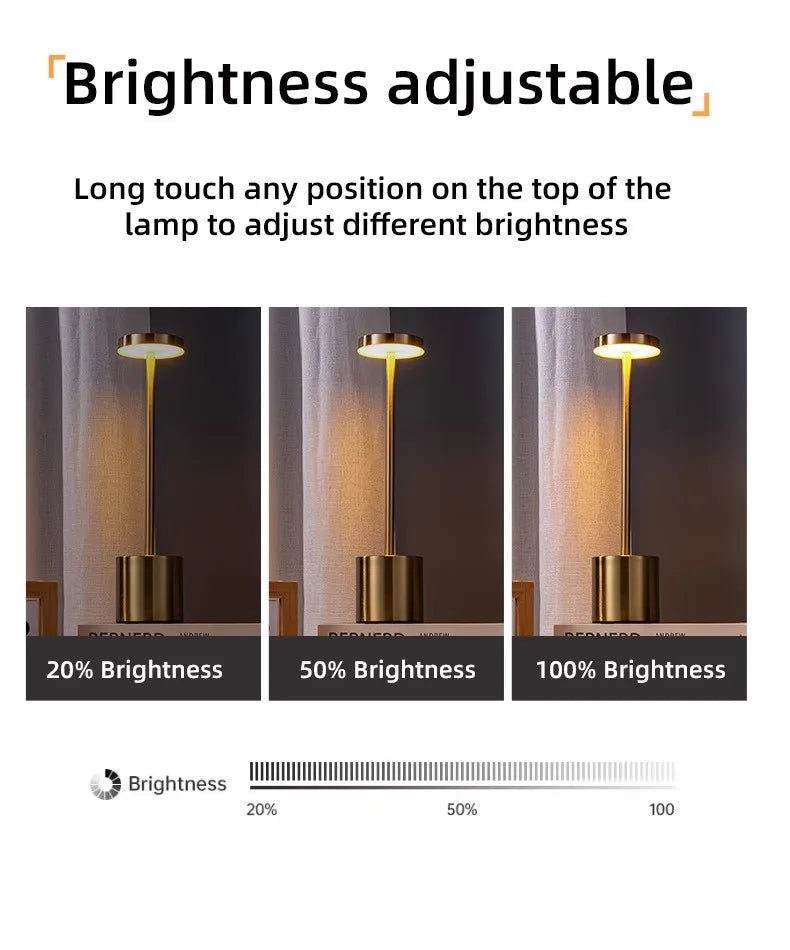 Rechargeable LED Metal Table Lamp – 3-Colour Stepless Dimming