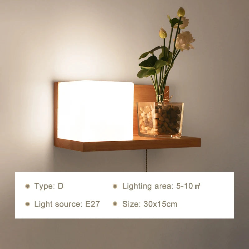 Modern Wooden Wall Lamp – E27 Frosted Glass