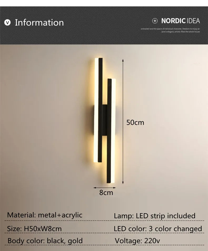Dimmable 3-Colour LED Wall Lamp – Black or Gold