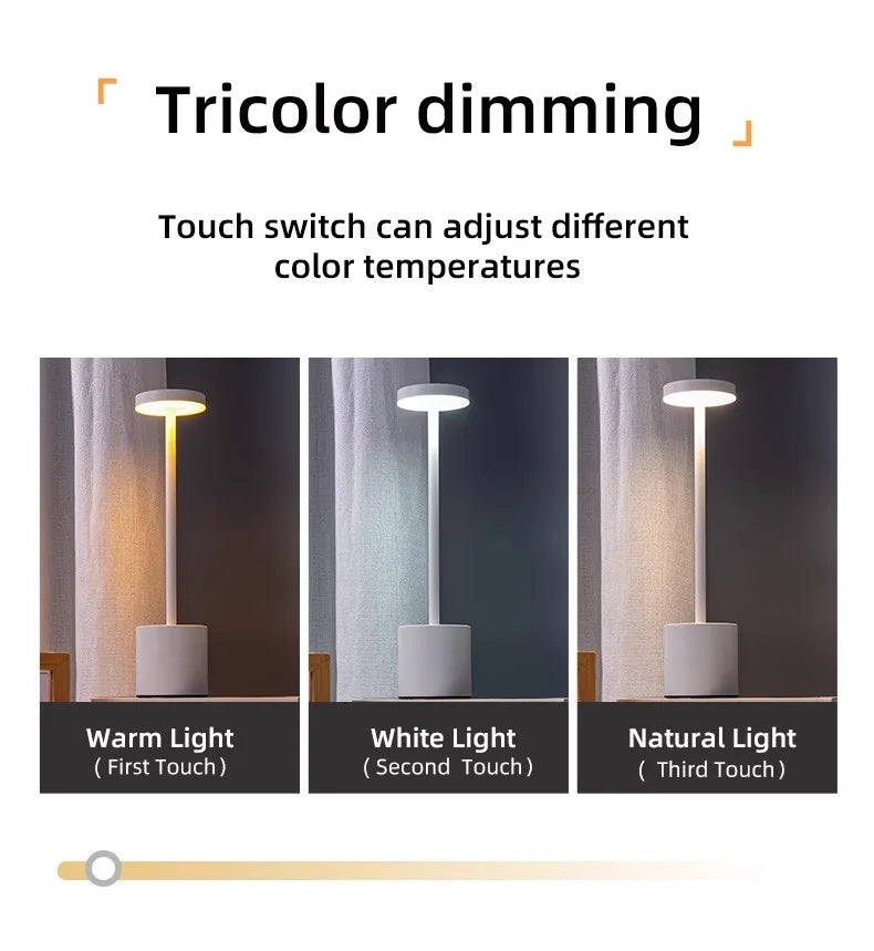 Rechargeable LED Metal Table Lamp – 3-Colour Stepless Dimming