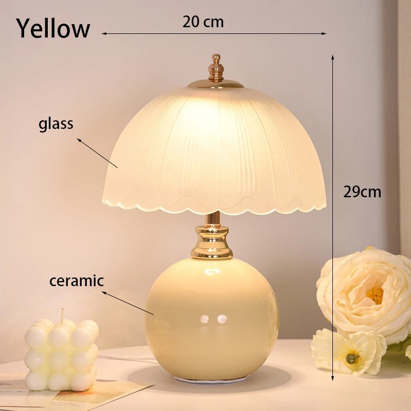 Ceramic Glass LED Table Lamp – USB Dimmable Luxury Bedside Light