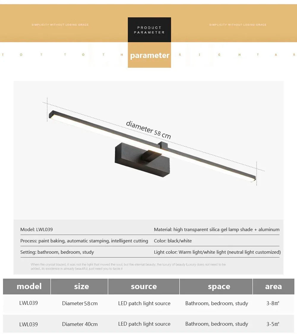 LED Bathroom Vanity Lamp – Touch Switch Black White