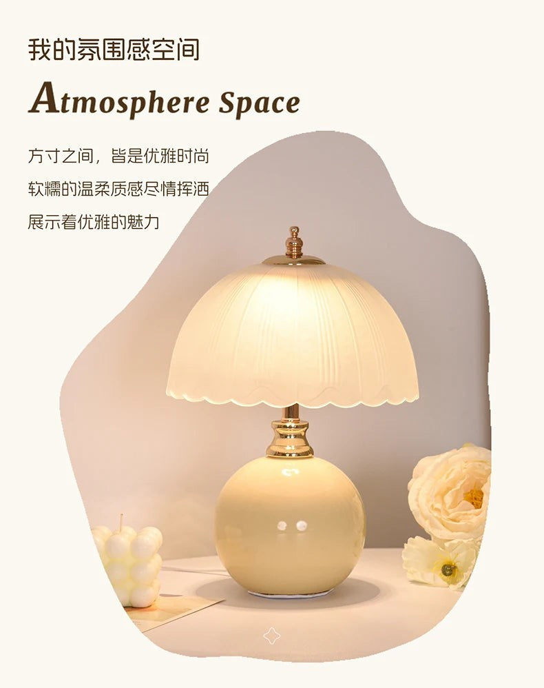 Ceramic Glass LED Table Lamp – USB Dimmable Luxury Bedside Light