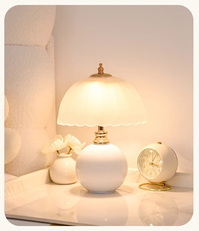 Ceramic Glass LED Table Lamp – USB Dimmable Luxury Bedside Light