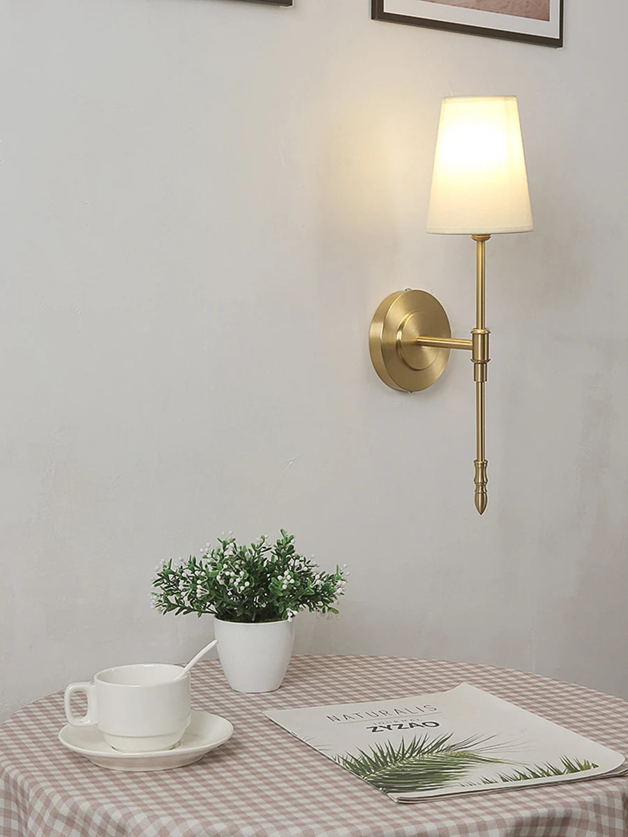 Retro Copper Wall Lamp – Fabric Shade Gold White