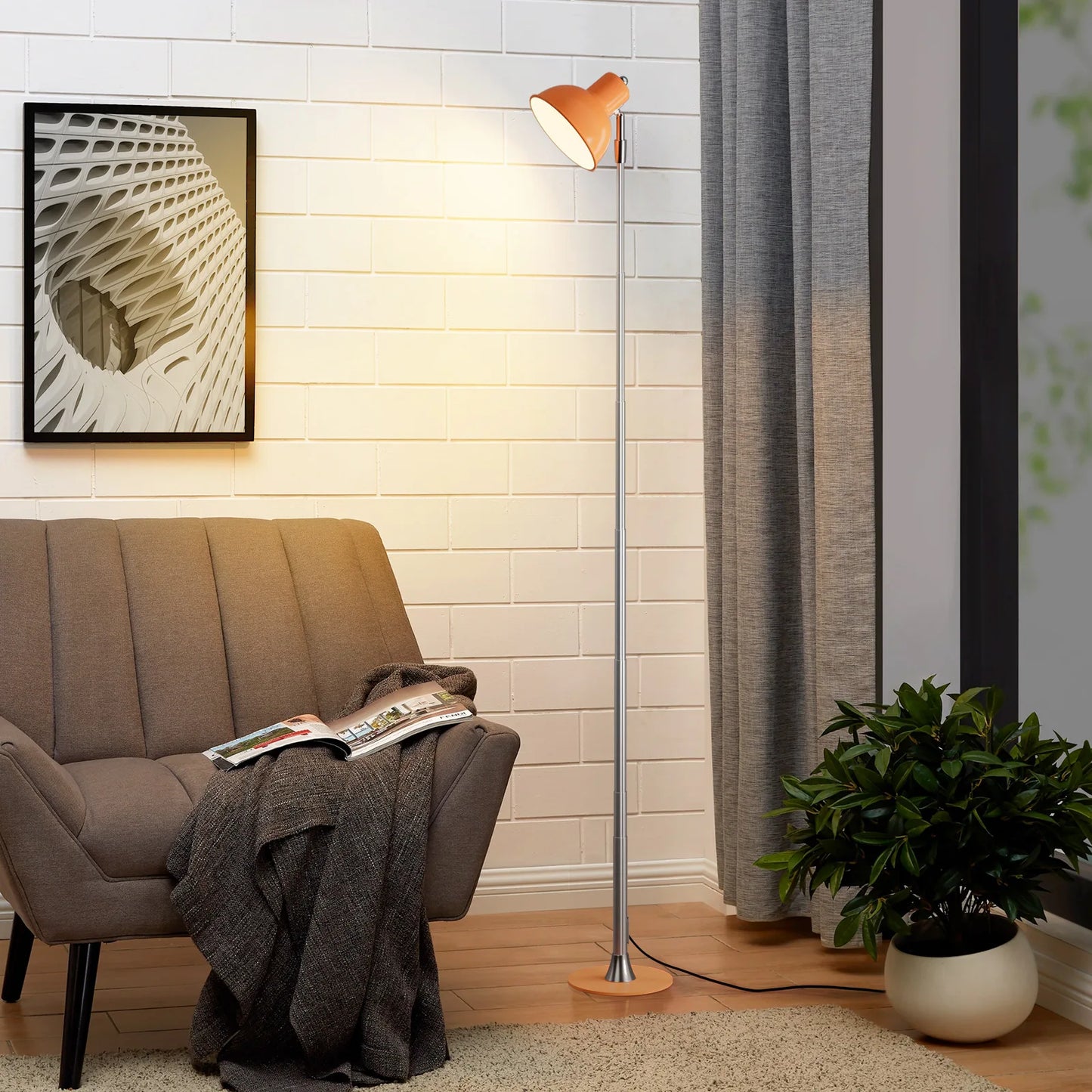 MARPOU Floor Lamp Adjustable with 3 Color Dimmable USB Plug Modern LED Telescopic 145CM Floor Stand Light Living Room Bedroom