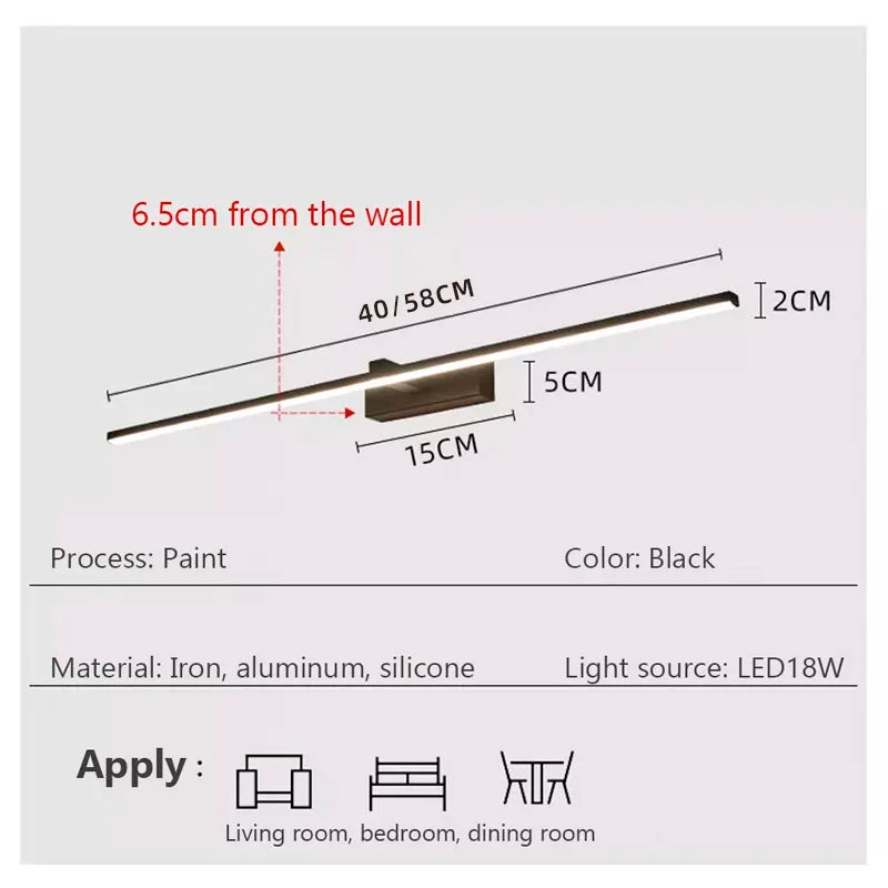 LED Bathroom Vanity Lamp – Touch Switch Black White