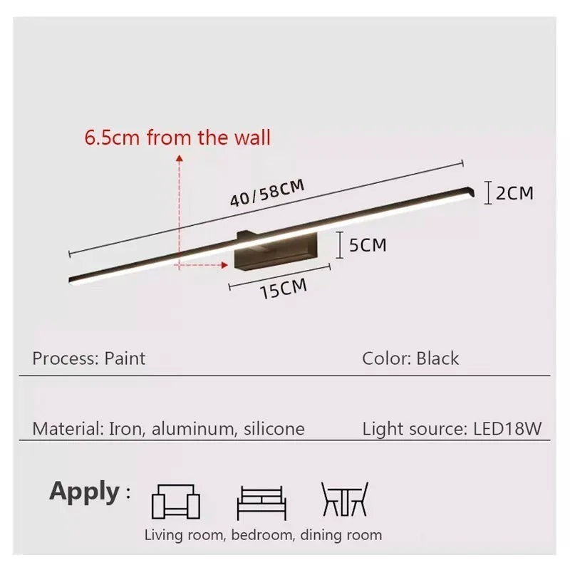 LED Bathroom Vanity Lamp – Touch Switch Black White