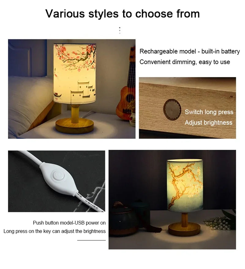 LED Square Fabric Table Lamp – Dimmable Touch Bedside Light