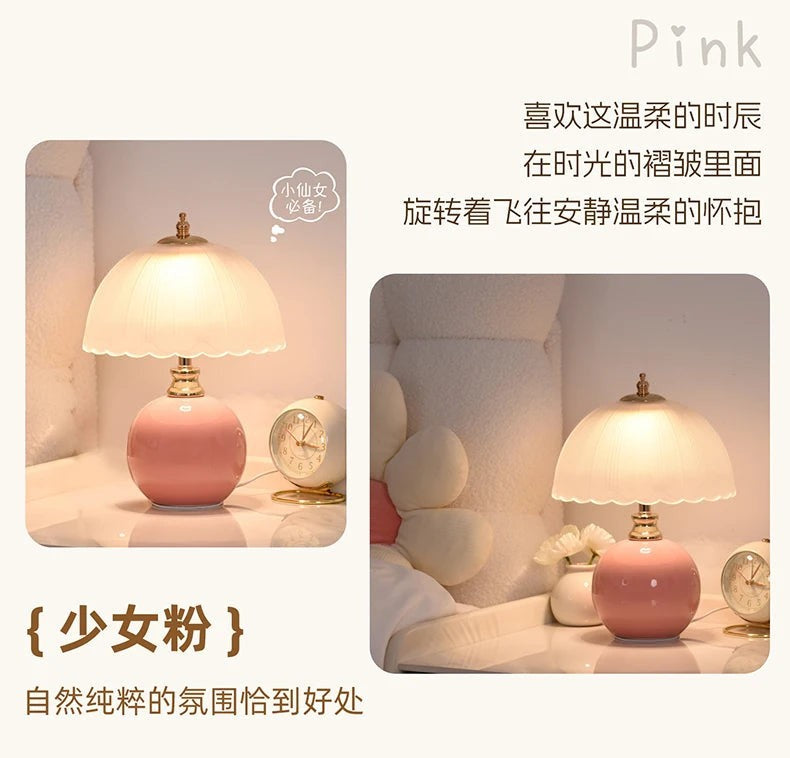 Ceramic Glass LED Table Lamp – USB Dimmable Luxury Bedside Light