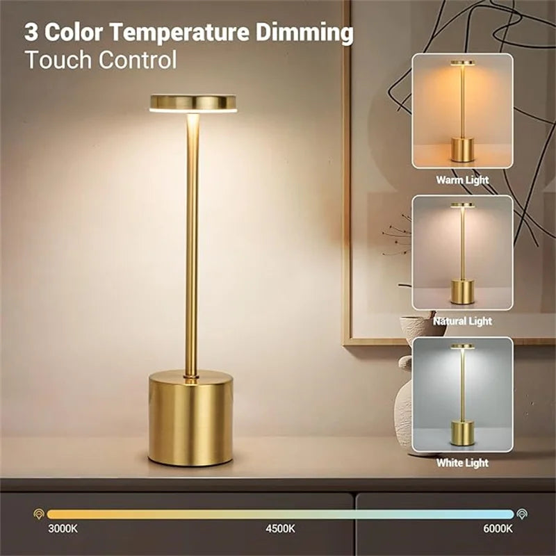 LED Metal Desk Lamp – 1800mAh Rechargeable 3-Colour Stepless Dim
