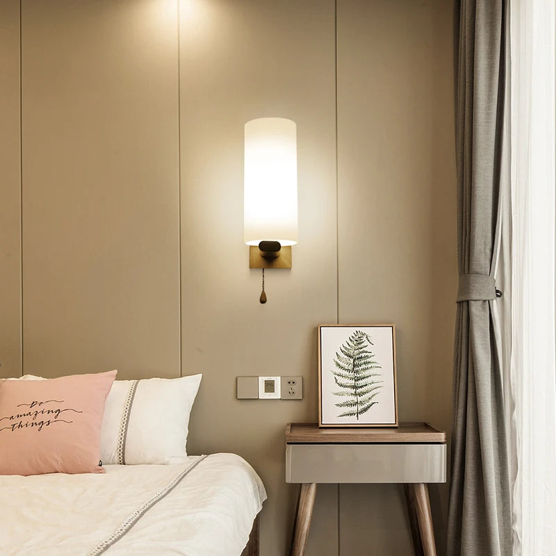 Modern Wooden Wall Lamp – E27 Frosted Glass