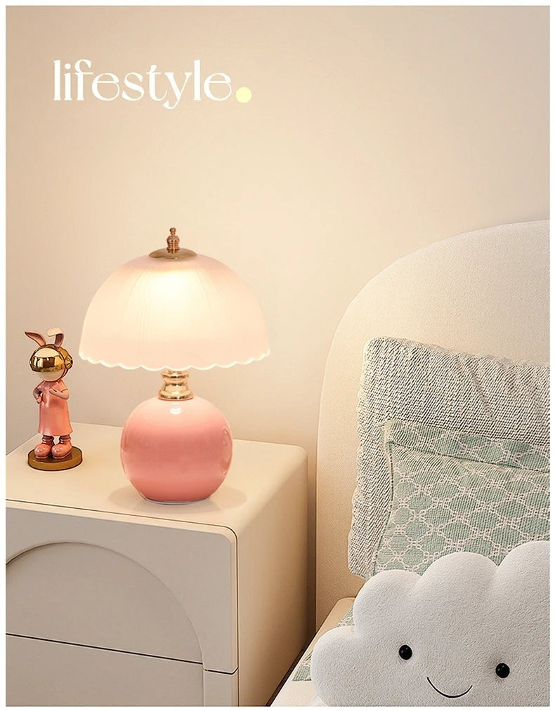 Ceramic Glass LED Table Lamp – USB Dimmable Luxury Bedside Light