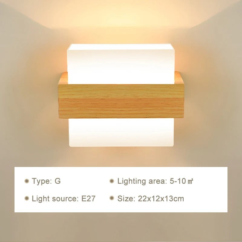 Modern Wooden Wall Lamp – E27 Frosted Glass