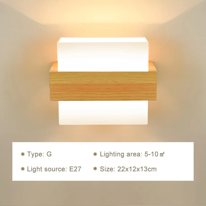 Modern Wooden Wall Lamp – E27 Frosted Glass
