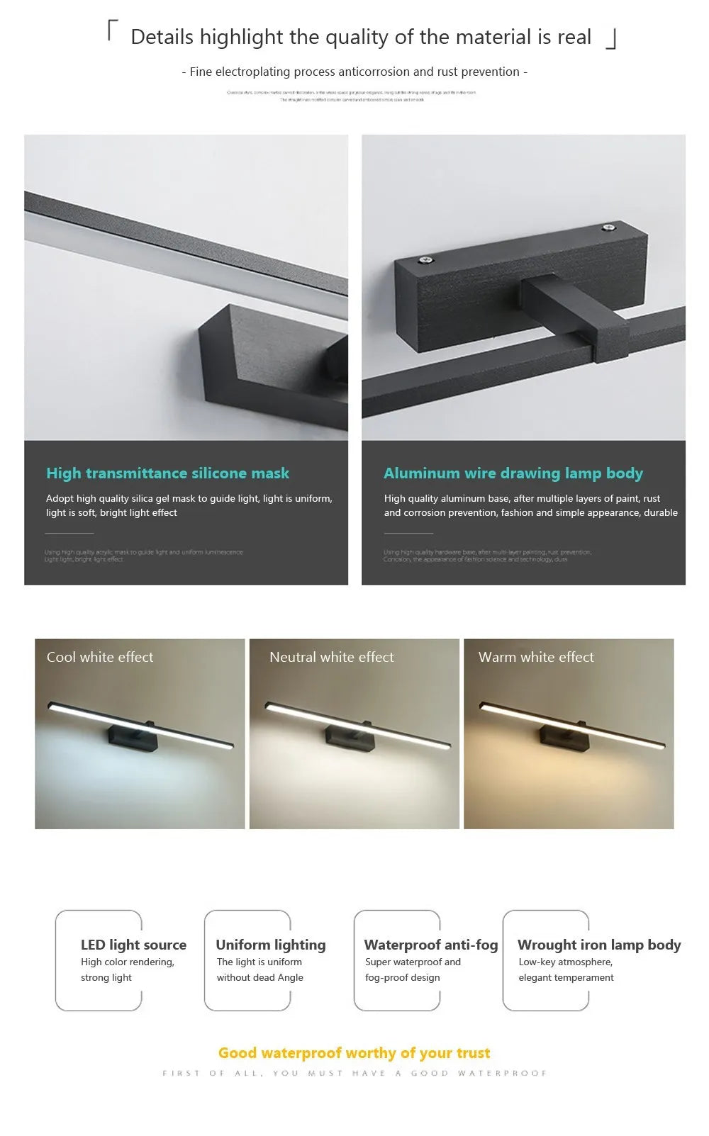 LED Bathroom Vanity Lamp – Touch Switch Black White