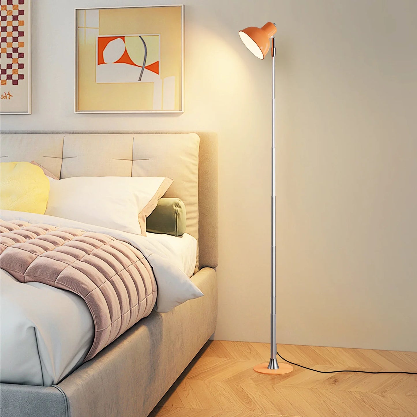 MARPOU Floor Lamp Adjustable with 3 Color Dimmable USB Plug Modern LED Telescopic 145CM Floor Stand Light Living Room Bedroom