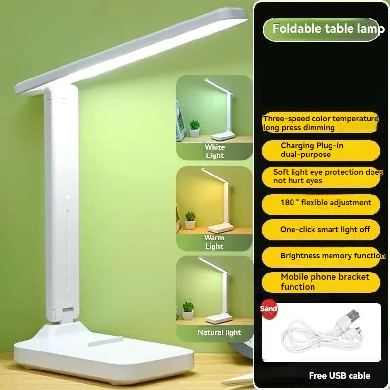 Foldable LED Desk Lamp – Stepless Dimmable USB Rechargeable Touch