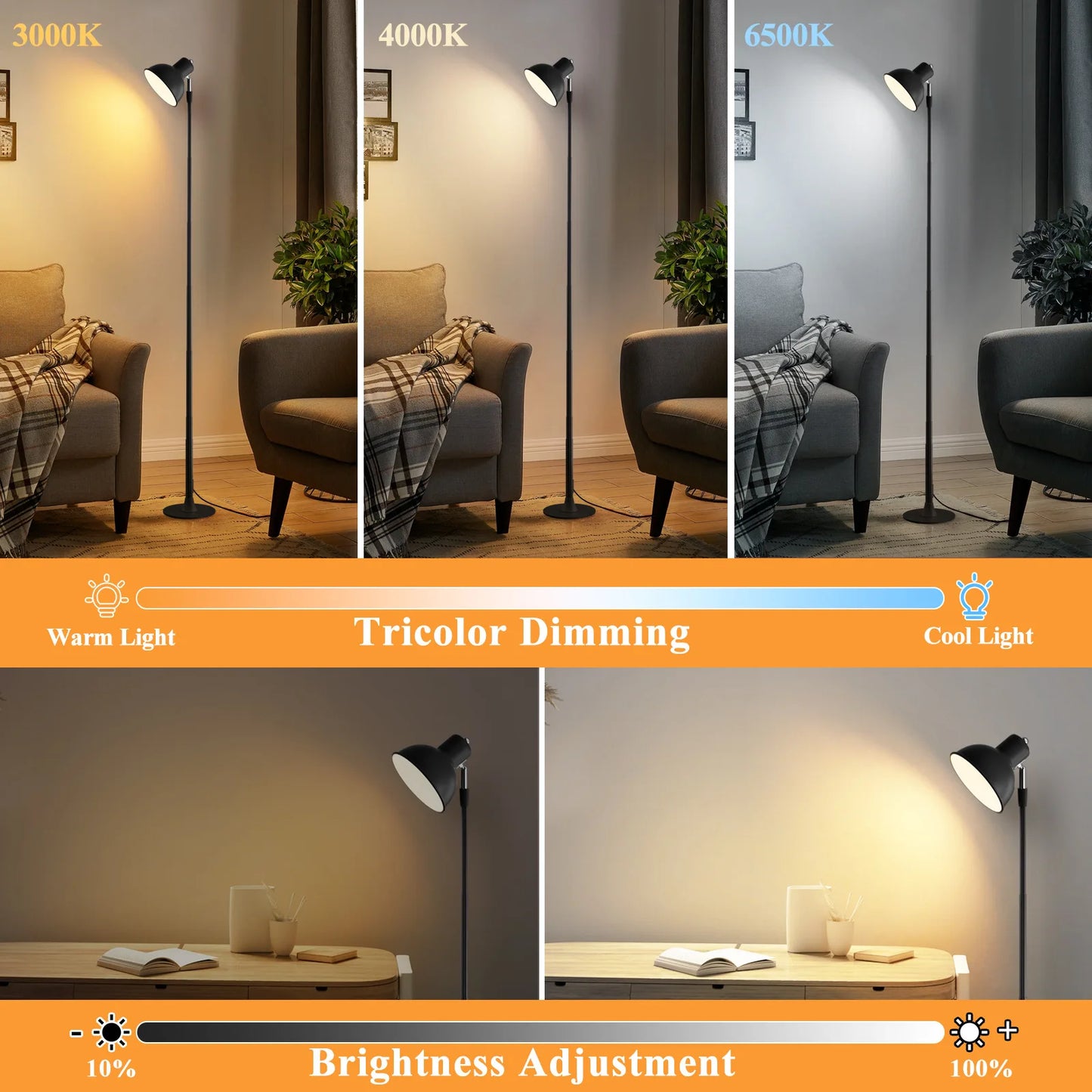 MARPOU Floor Lamp Adjustable with 3 Color Dimmable USB Plug Modern LED Telescopic 145CM Floor Stand Light Living Room Bedroom