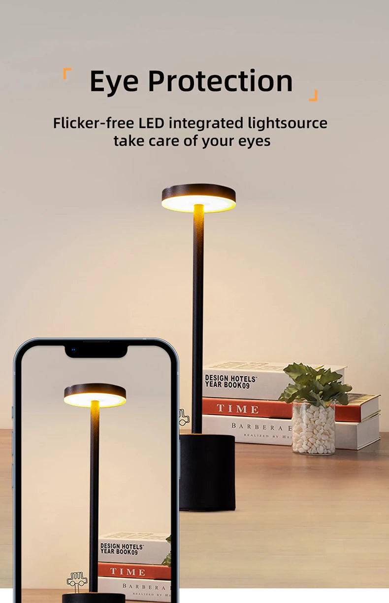 Rechargeable LED Metal Table Lamp – 3-Colour Stepless Dimming