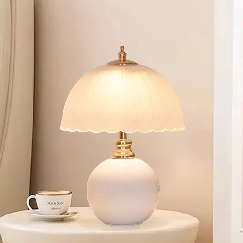 Ceramic Glass LED Table Lamp – USB Dimmable Luxury Bedside Light