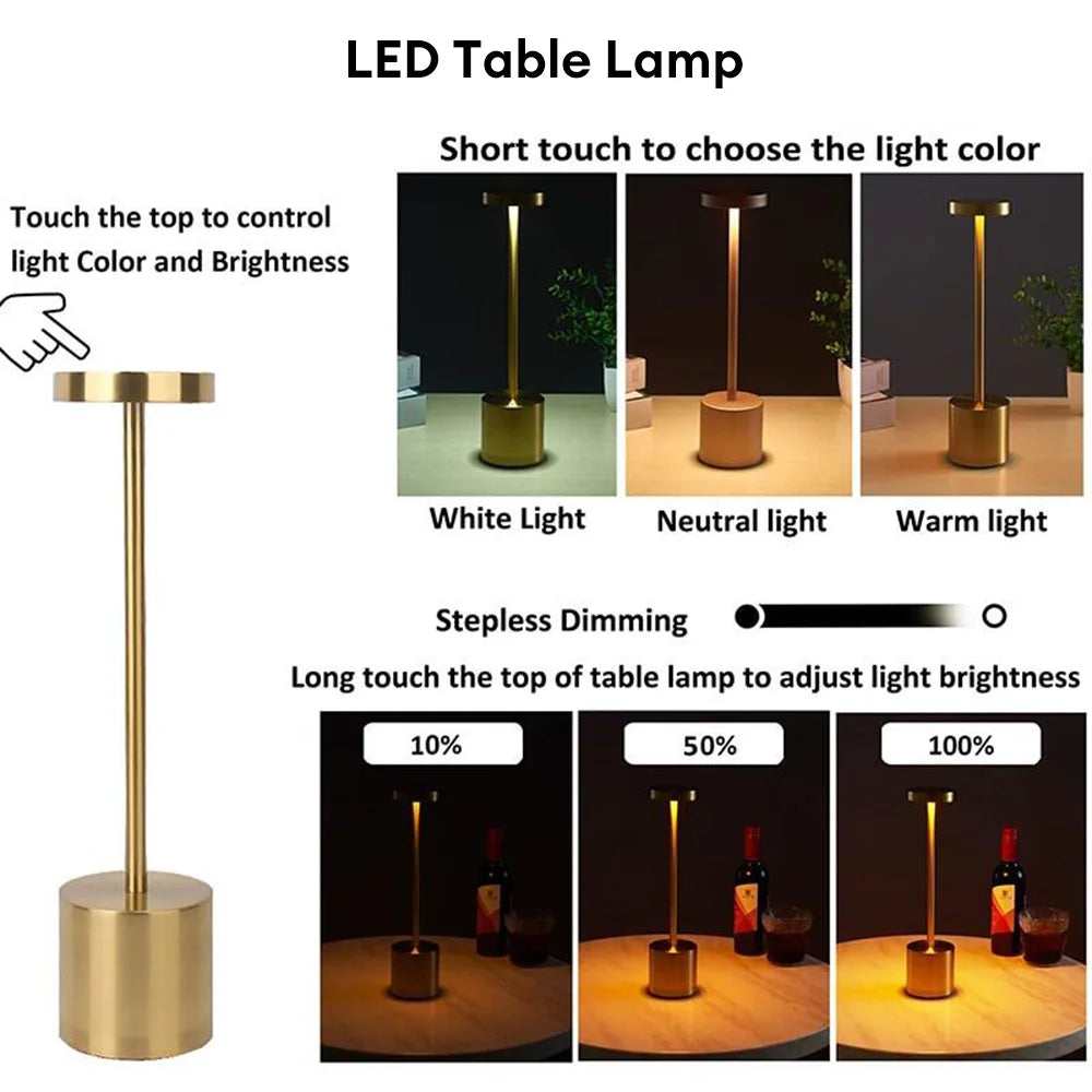 LED Metal Desk Lamp – 1800mAh Rechargeable 3-Colour Stepless Dim