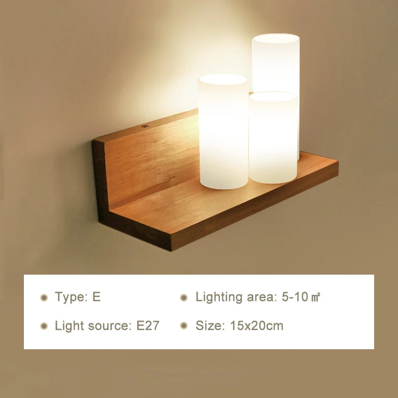 Modern Wooden Wall Lamp – E27 Frosted Glass