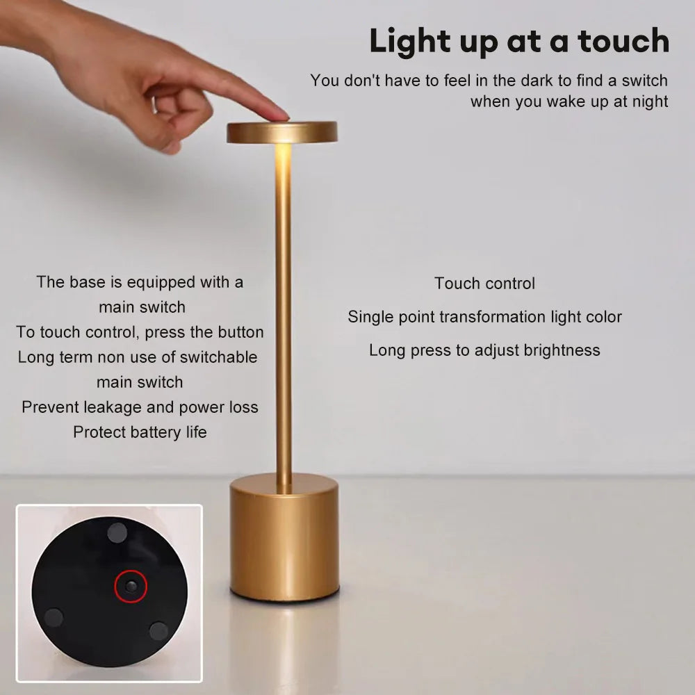 LED Metal Desk Lamp – 1800mAh Rechargeable 3-Colour Stepless Dim