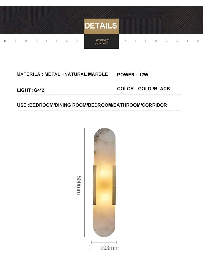Marble LED Wall Lamp 12W – Gold & Natural Marble