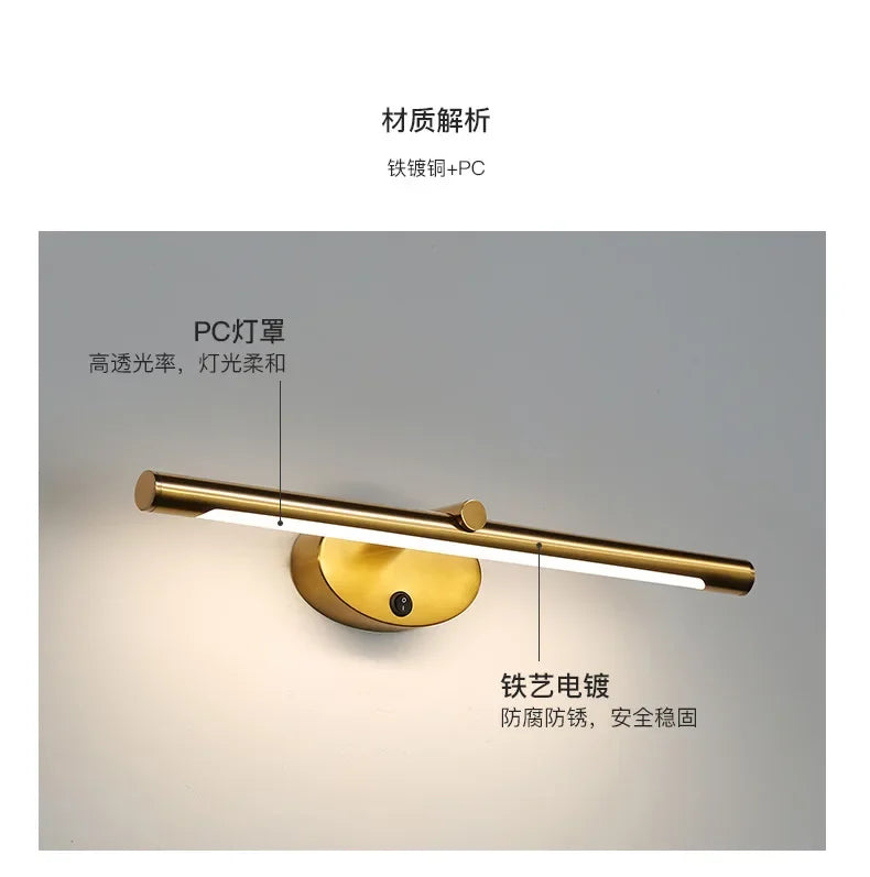 LED Bathroom Mirror Lamp – Touch Switch Black Gold