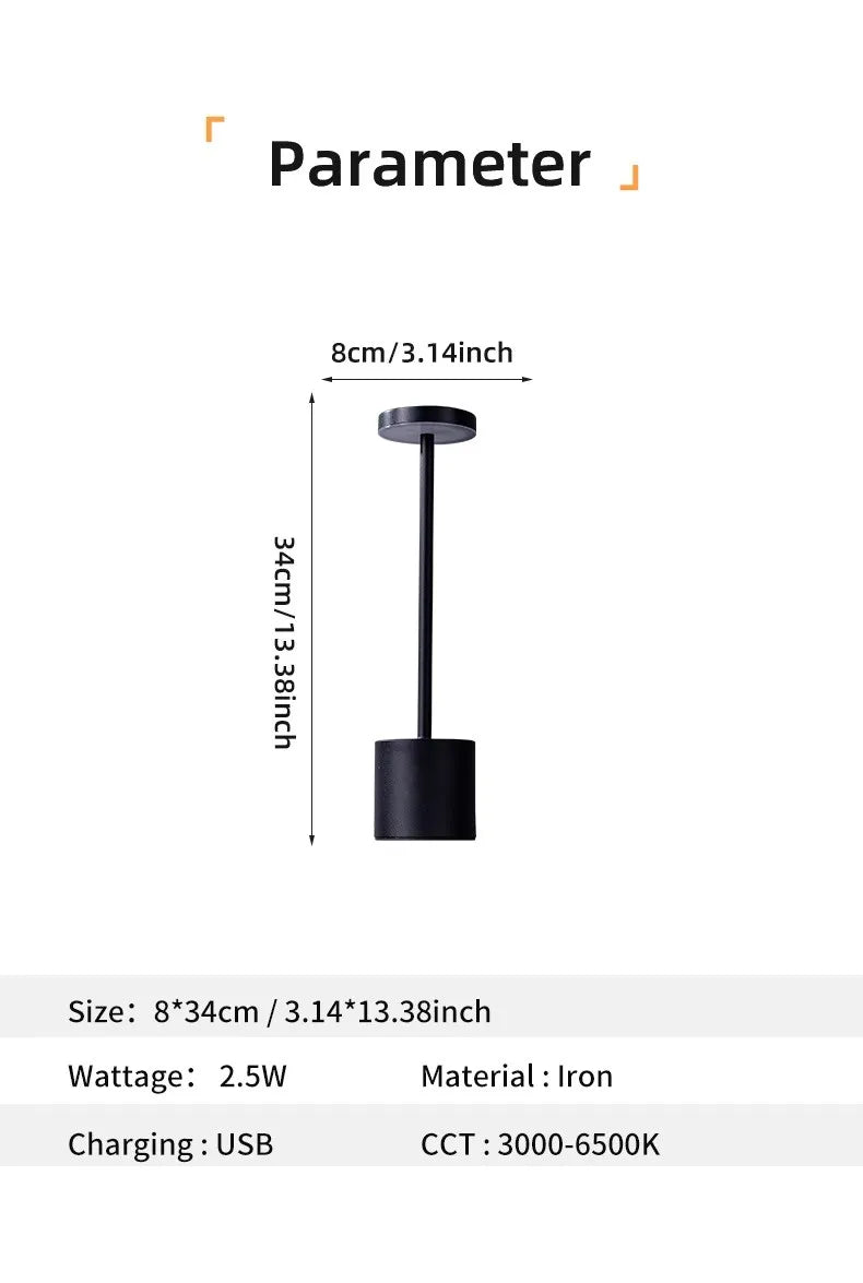 Rechargeable LED Metal Table Lamp – 3-Colour Stepless Dimming