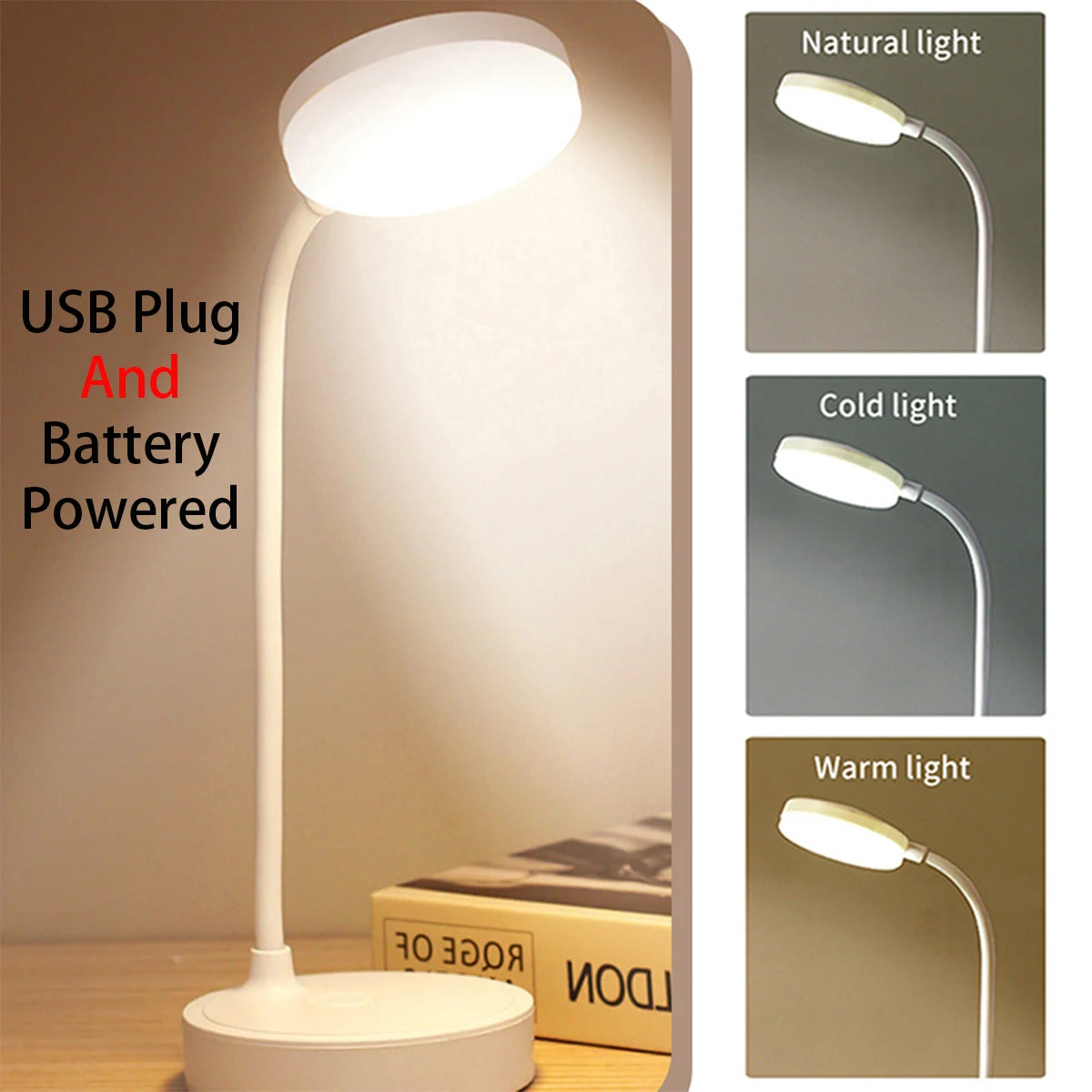 Foldable LED Desk Lamp – 3-Level Dimmable USB Rechargeable Light