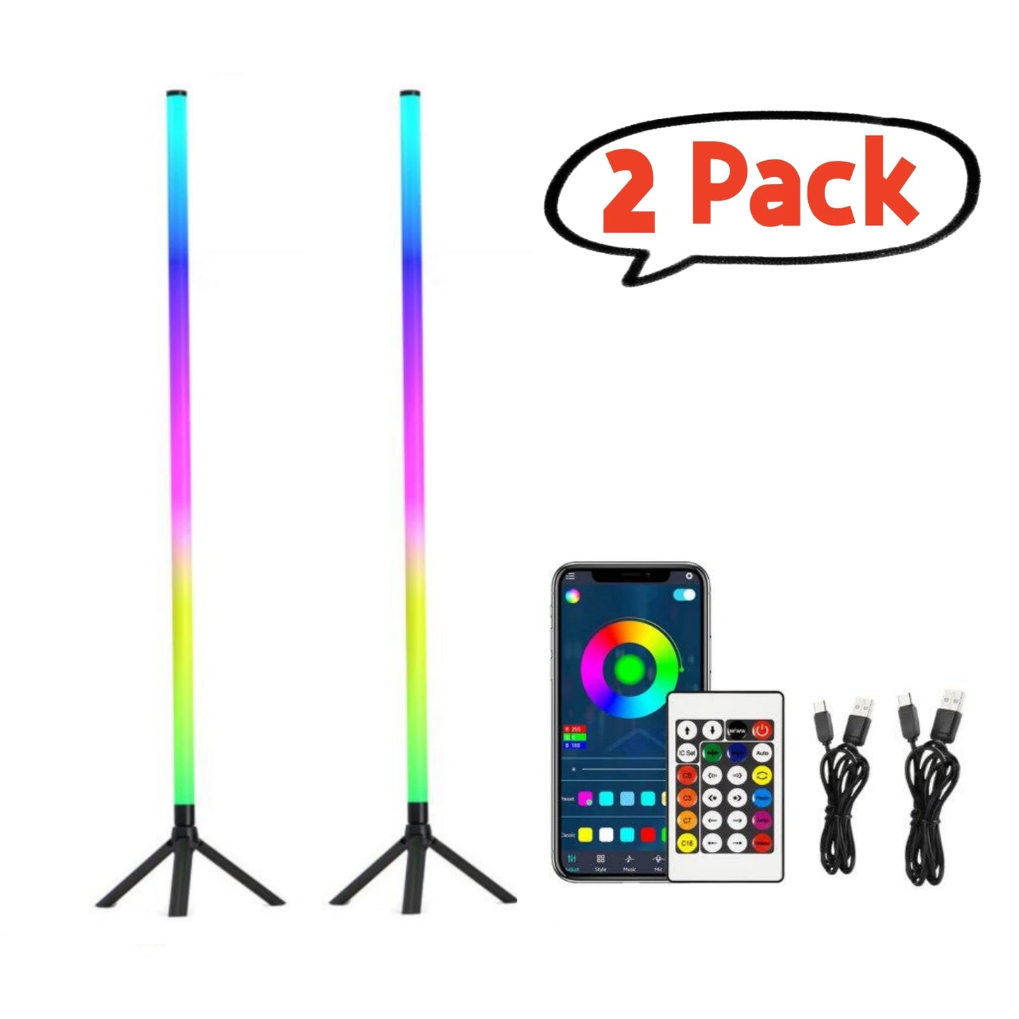 360° Dimmable Floor Lamp 103cm RGB USB Lights For Gaming Living Room Bedroom Corner Light with Bluetooth App & Remote Control