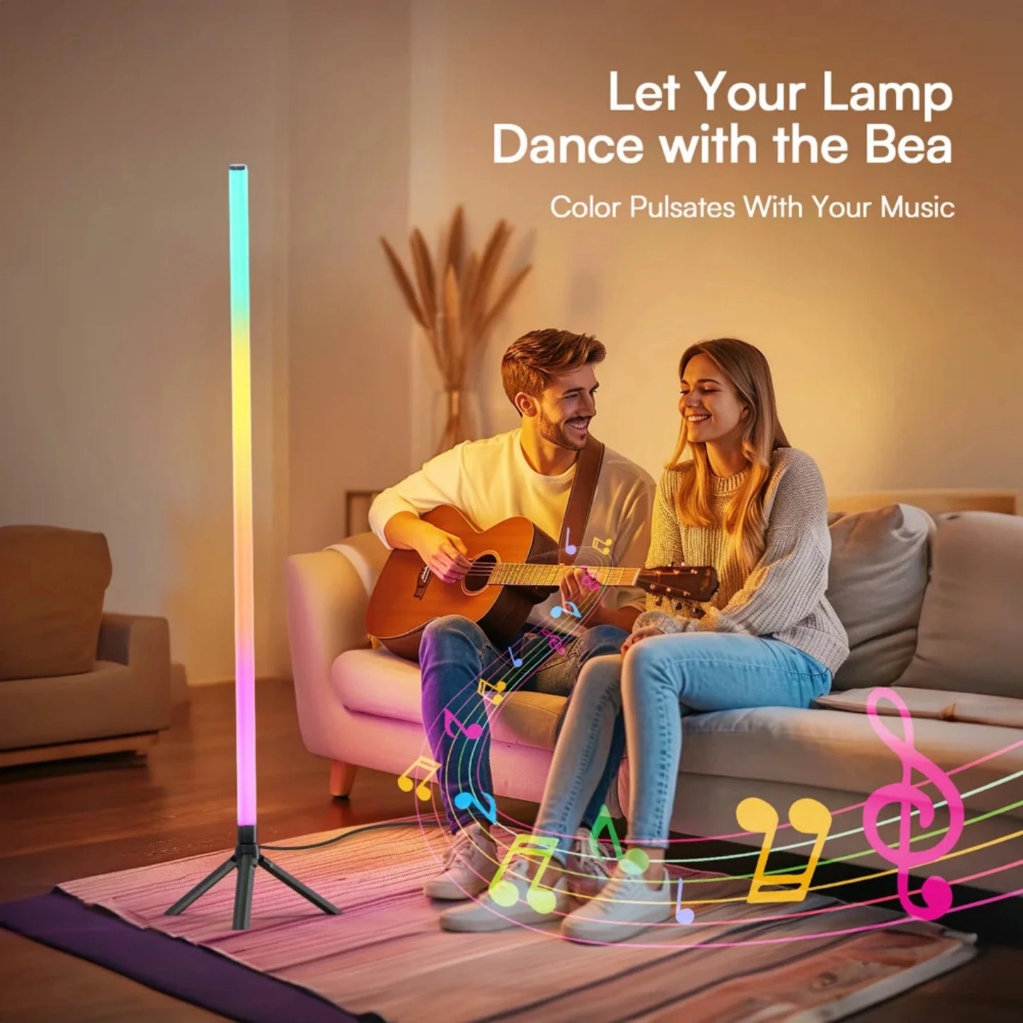 360° Dimmable Floor Lamp 103cm RGB USB Lights For Gaming Living Room Bedroom Corner Light with Bluetooth App & Remote Control
