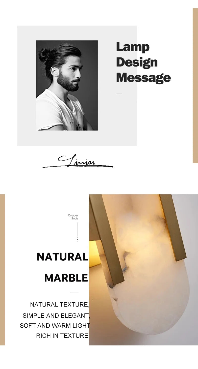 Marble LED Wall Lamp 12W – Gold & Natural Marble