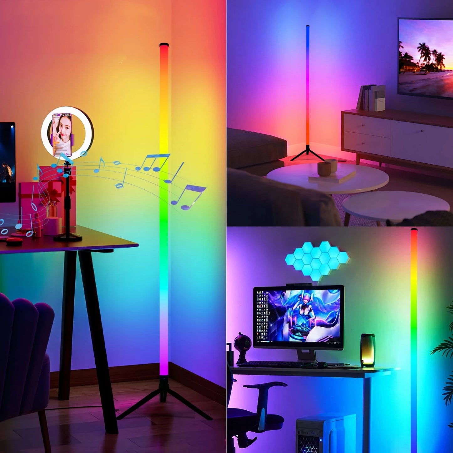 360° Dimmable Floor Lamp 103cm RGB USB Lights For Gaming Living Room Bedroom Corner Light with Bluetooth App & Remote Control