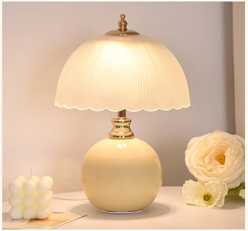 Ceramic Glass LED Table Lamp – USB Dimmable Luxury Bedside Light