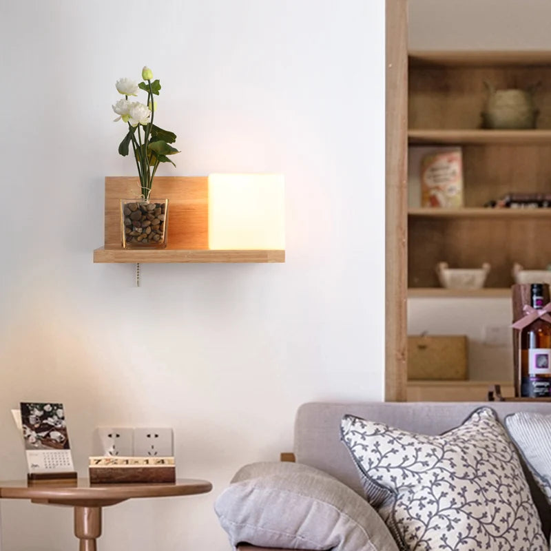 Modern Wooden Wall Lamp – E27 Frosted Glass