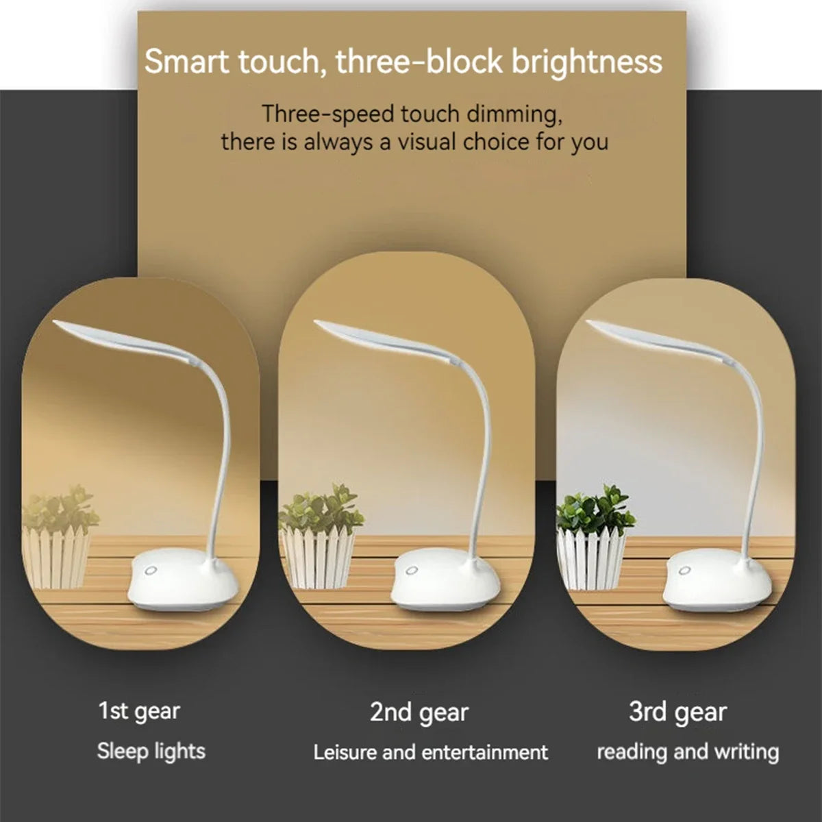 Flexible LED Reading Desk Lamp – USB Rechargeable 3-Level Touch