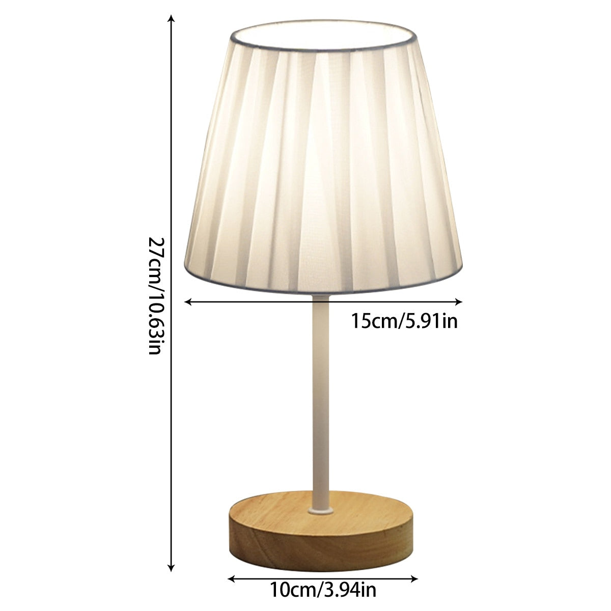 Wooden LED Table Lamp – USB Linen Shade Warm White Bedside Light