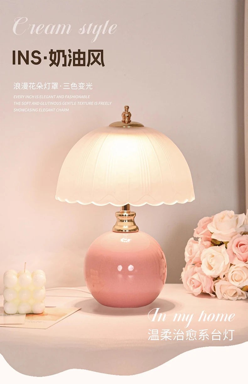Ceramic Glass LED Table Lamp – USB Dimmable Luxury Bedside Light