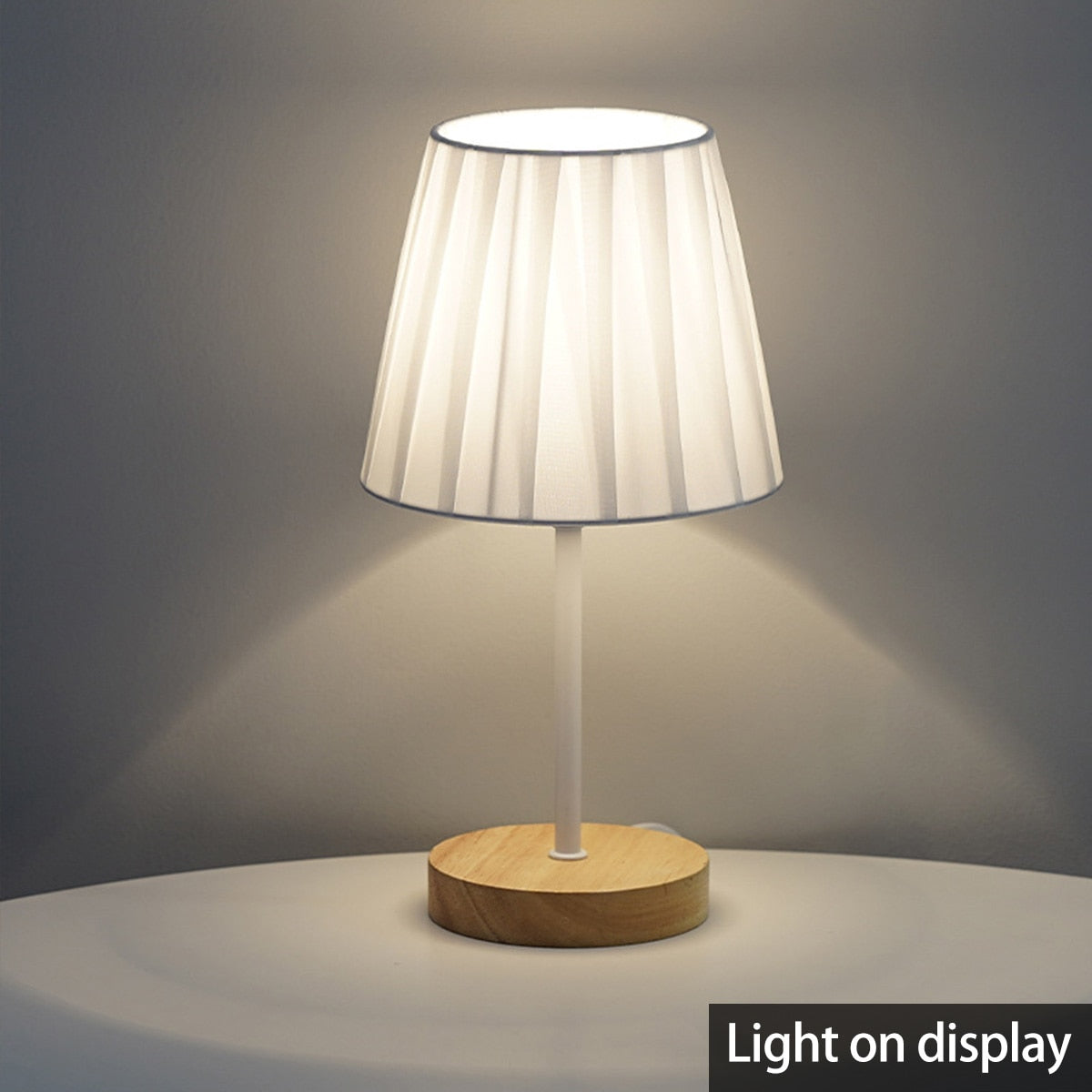 Wooden LED Table Lamp – USB Linen Shade Warm White Bedside Light