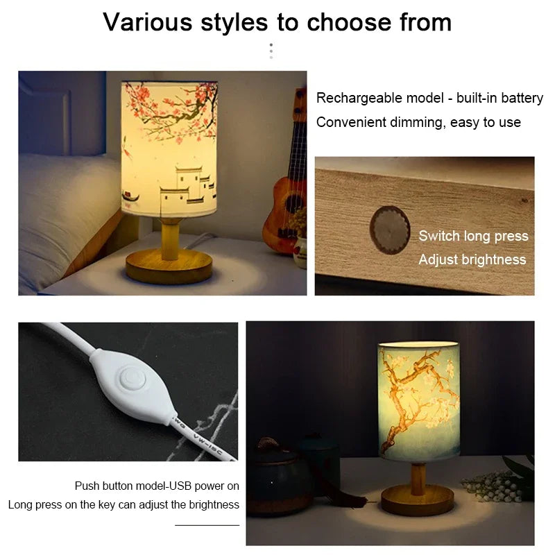LED Square Fabric Table Lamp – Dimmable Touch Bedside Light