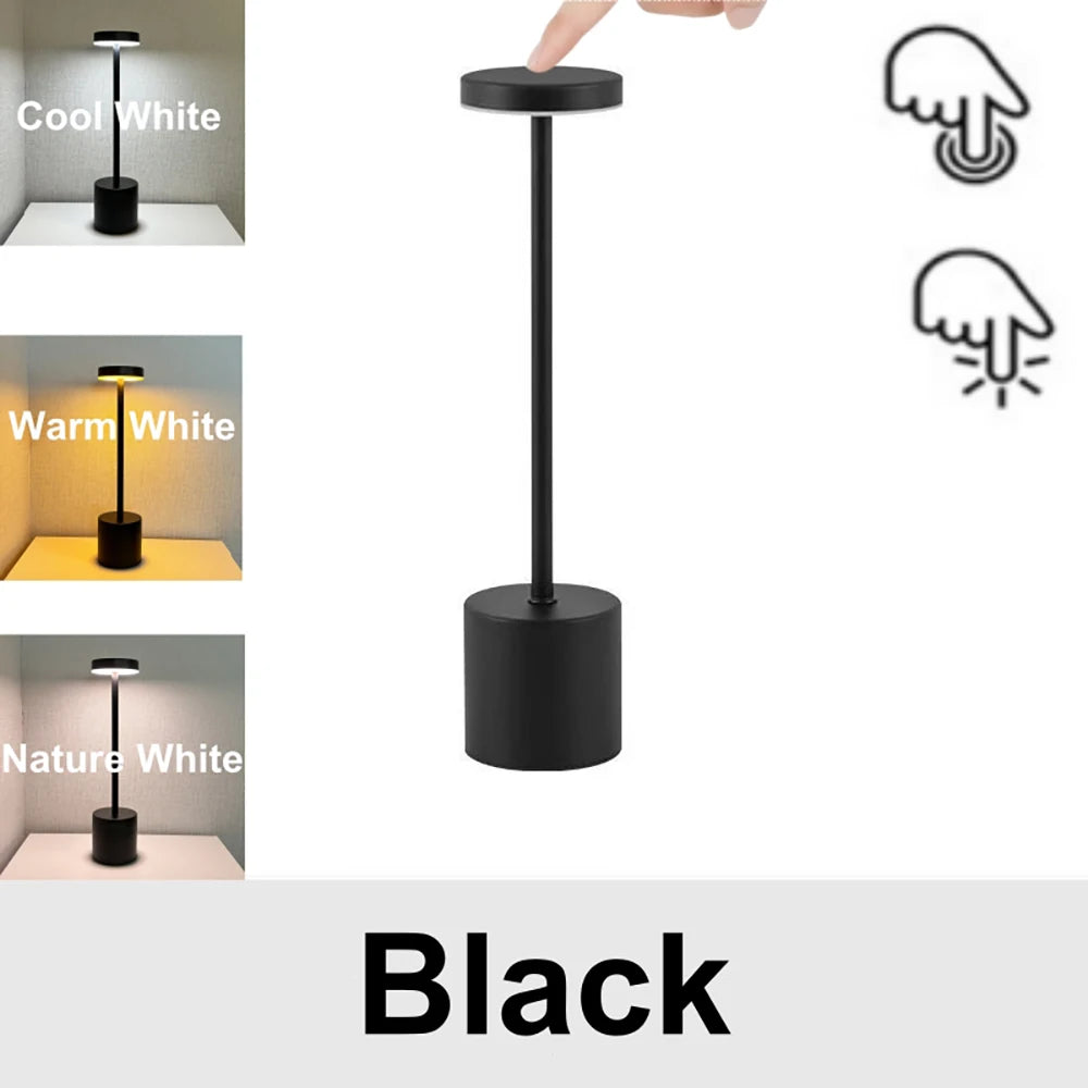 Rechargeable LED Metal Table Lamp – 3-Colour Stepless Dimming