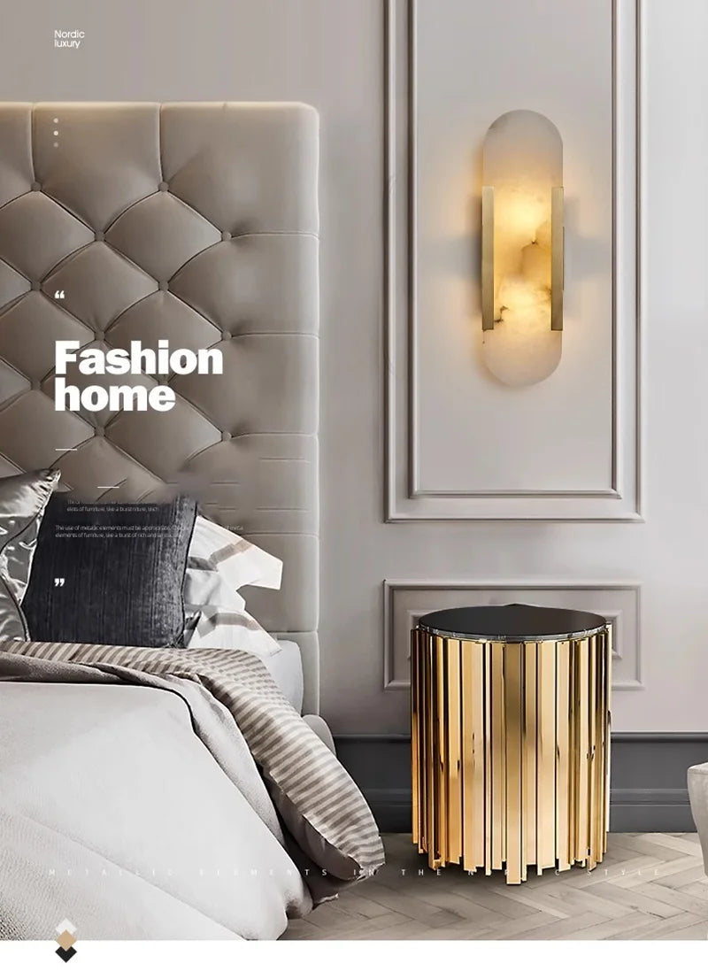 Marble LED Wall Lamp 12W – Gold & Natural Marble