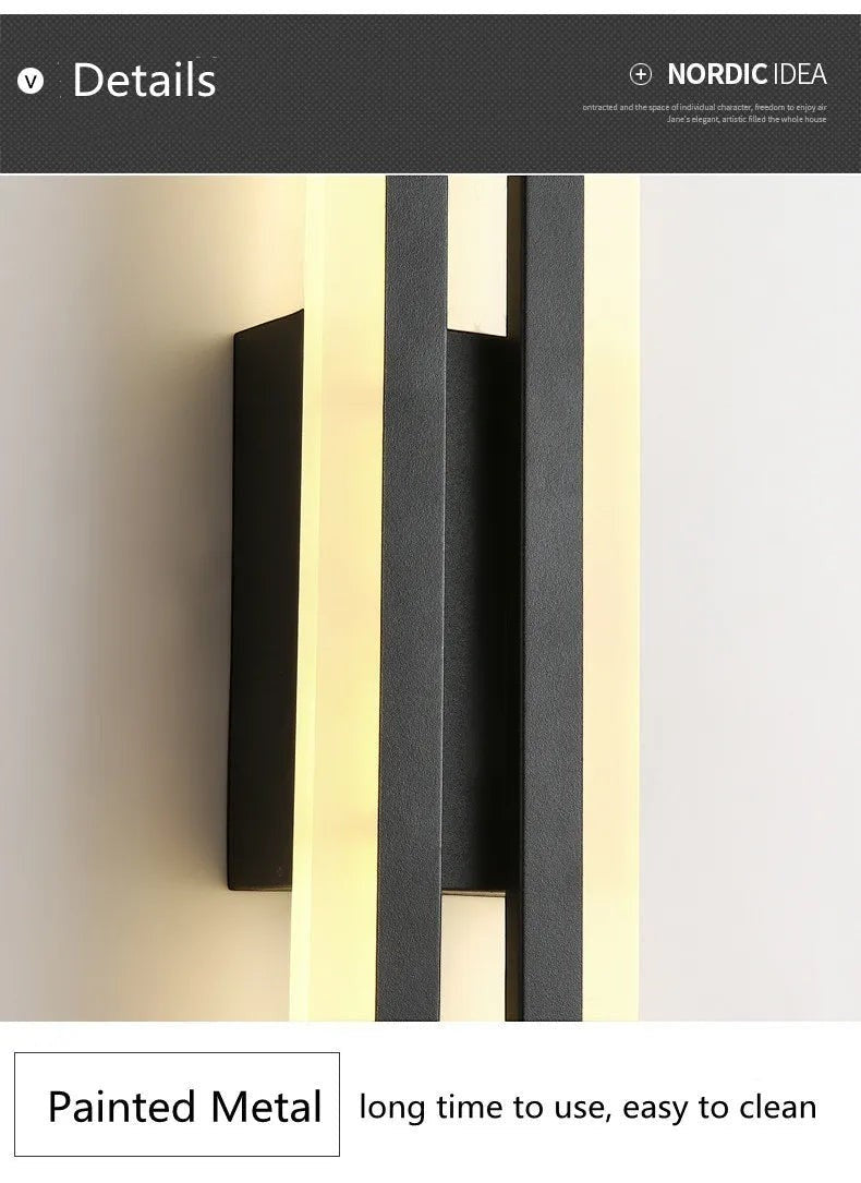 GoldenWatt dimmable black iron and acrylic LED wall sconce with a modern vertical strip design