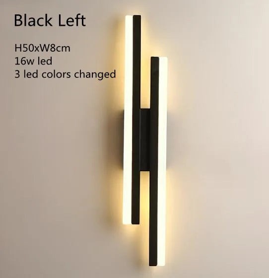 GoldenWatt dimmable black LED wall sconce with dual vertical iron and acrylic light bars for modern bedroom lighting